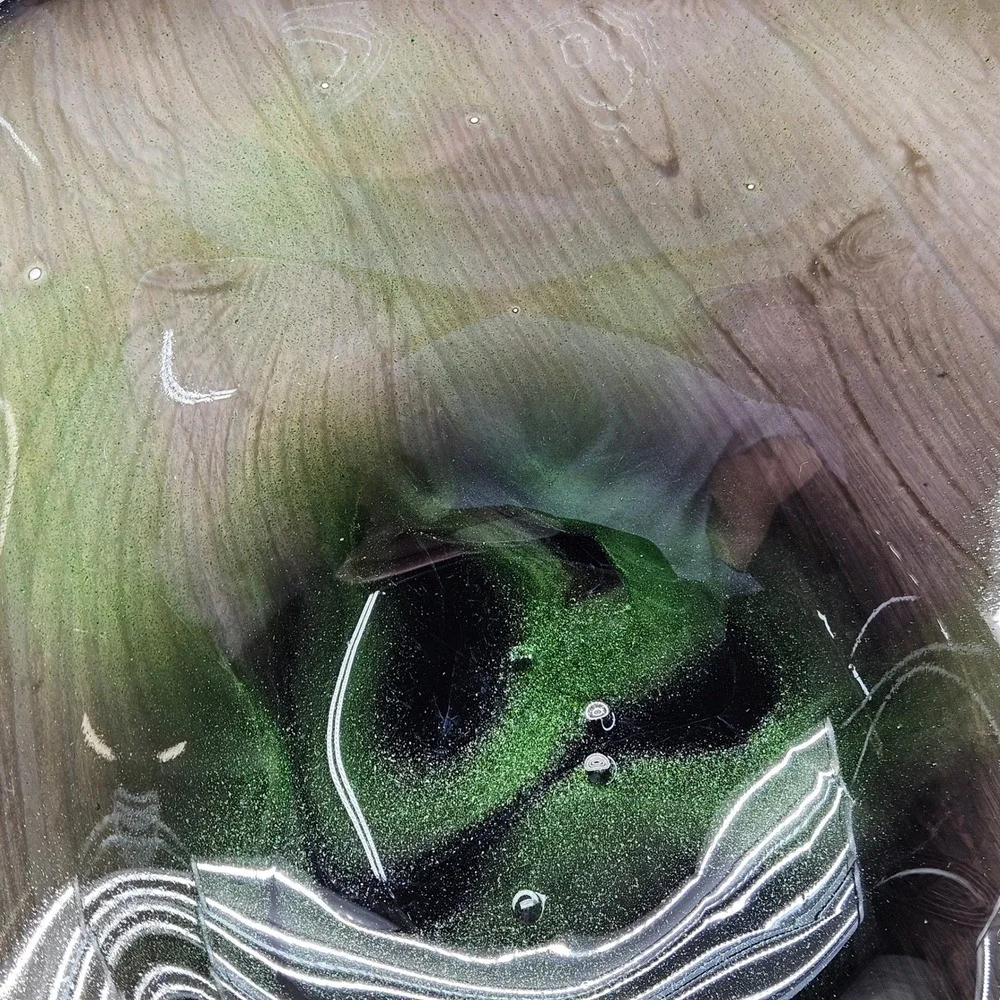 Ward 2004 Signed Studio Art Glass Wavy Bowl Smoky Purple Emerald Green